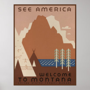 Montana Staat: Indianerstämme, Berge, Prärie Poster