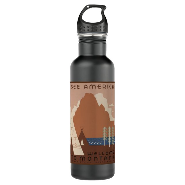Montana Staat: Indische Stämme, Berge, Prärie Edelstahlflasche (Vorderseite)