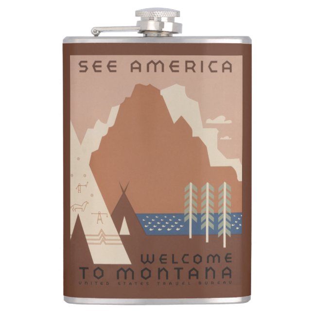 Montana Staat: Indische Stämme, Berge, Prärie Flachmann (Vorderseite)