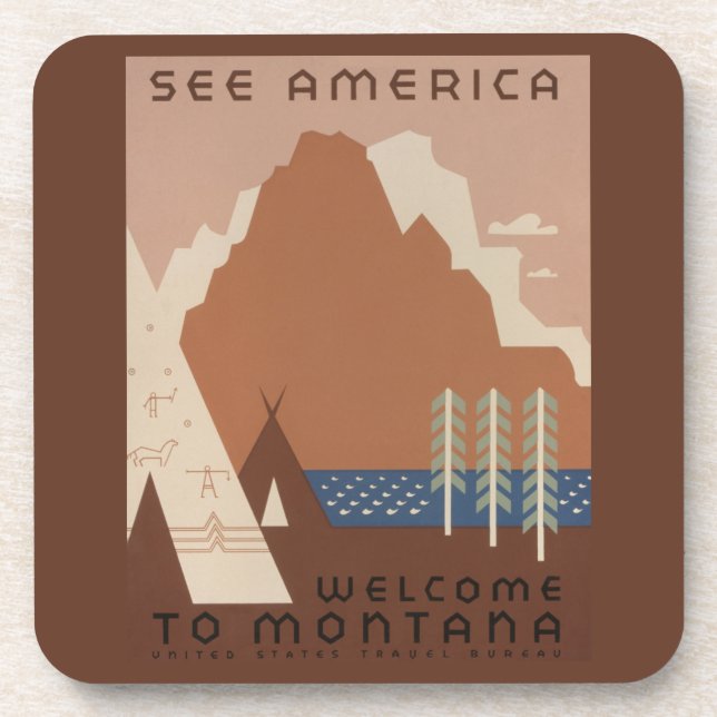 Montana Staat: Indische Stämme, Berge, Prärie Getränkeuntersetzer (Vorderseite)