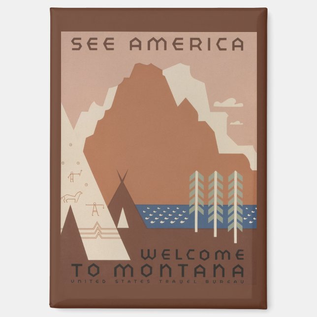 Montana Staat: Indische Stämme, Berge, Prärie Magnet (Vorderseite)