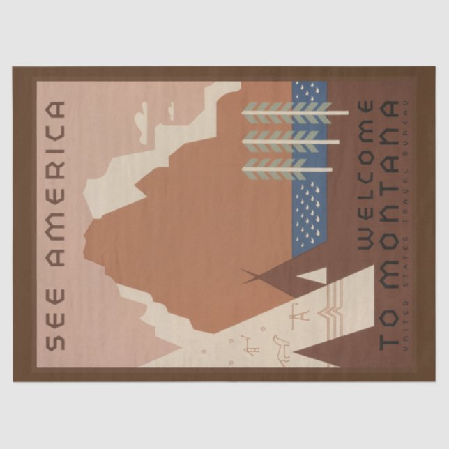 Montana Staat: Indische Stämme, Berge, Prärie Seidenpapier (Vorderseite)