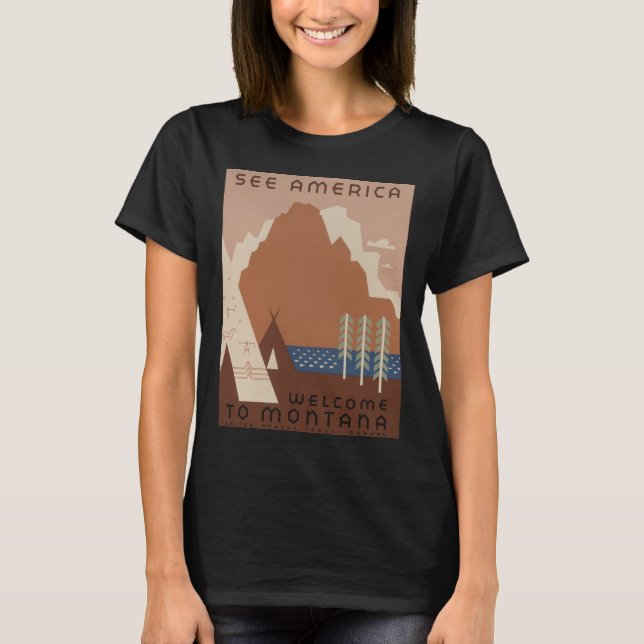 Montana Staat: Indische Stämme, Berge, Prärie T-Shirt (Vorderseite)
