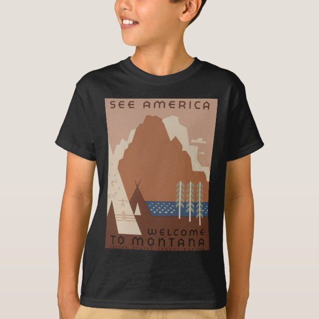 Montana Staat: Indische Stämme, Berge, Prärie T-Shirt (Vorderseite)