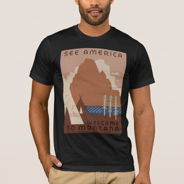 Montana Staat: Indische Stämme, Berge, Prärie T-Shirt (Vorderseite)