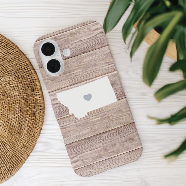 Montana Staat Silhouette Rustikales Holzsehen iPhone 16 Hülle (Von Creator hochgeladen)