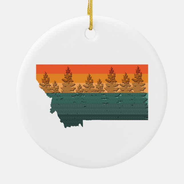 Montana Staat Tree Silhouette Keramik Ornament (Hinten)