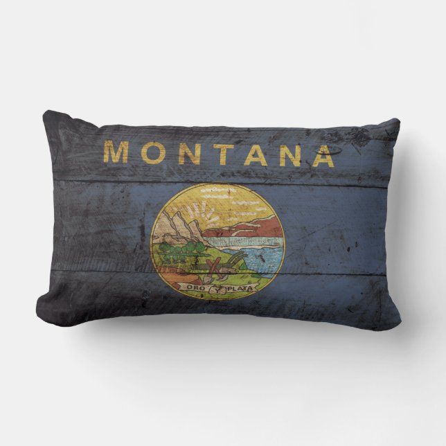 Montana-Staats-Flagge auf altem hölzernem Korn Lendenkissen (Vorderseite)