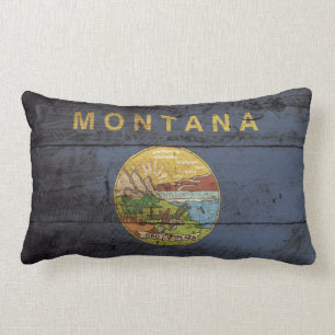 Montana-Staats-Flagge auf altem hölzernem Korn Lendenkissen