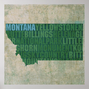 Montana-Staats-Kontur-Wort-Karte auf Leinwand Poster
