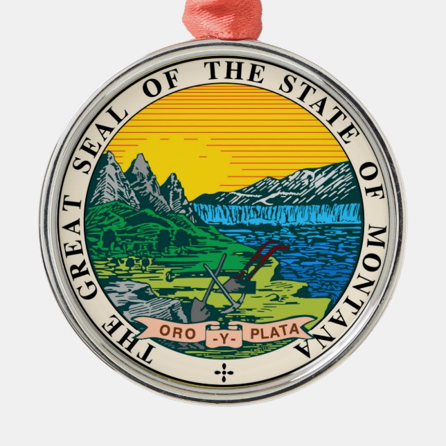 Montana-Staats-Siegelamerika-Republiksymbolflagge Silbernes Ornament (Vorne)