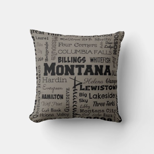 Montana-Stadt-Typografie-Wurfskissen im Grau Kissen (Vorderseite)