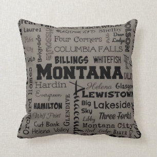 Montana-Stadt-Typografie-Wurfskissen im Grau Kissen