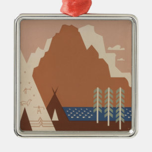 Montana State: Indianerstämme, Berge, Prärie Ornament Aus Metall