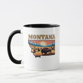 Montana State Outline Tattoo Bison & Mountains Tasse