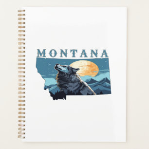 Montana Umriss Wolf und Mond Planer