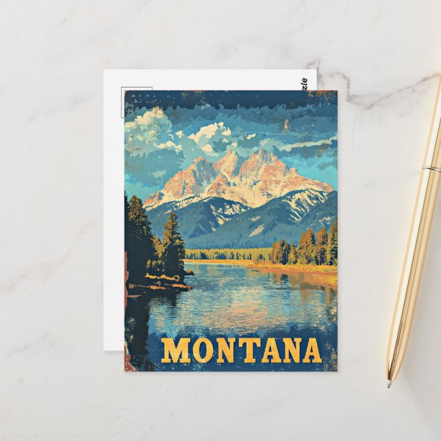Montana Vintage Travel Poster Postkarte (Vorderseite/Rückseite Beispiel)