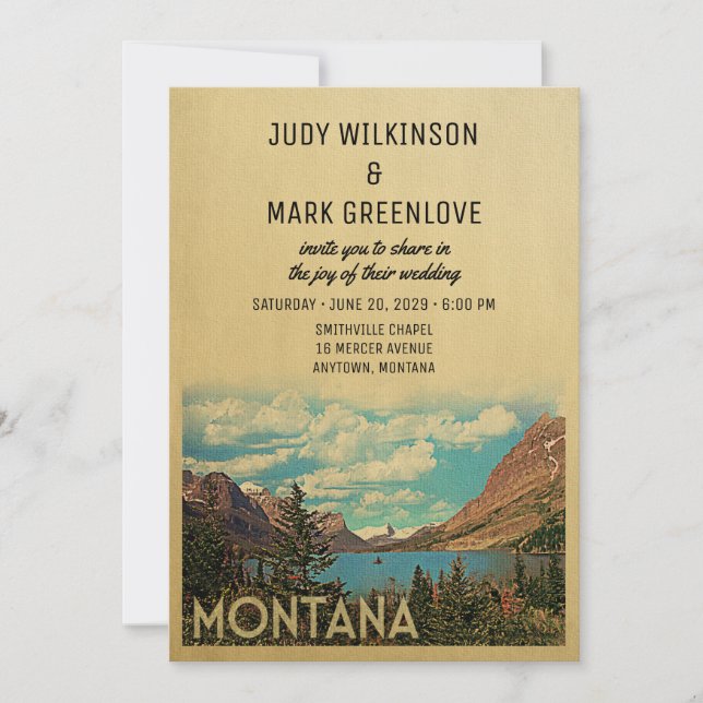 Montana Wedding Einladung Vintager Gletschersee (Vorderseite)