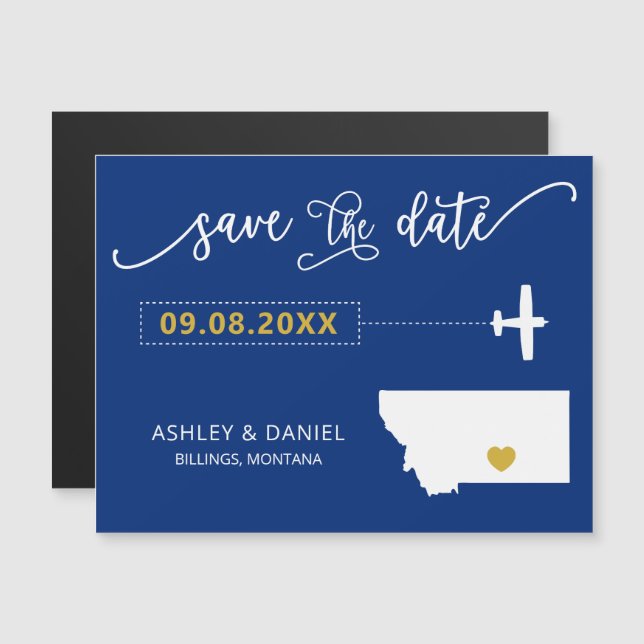 Montana Wedding Save the Date Card, Map Magneteinladung (Vorne/Hinten)