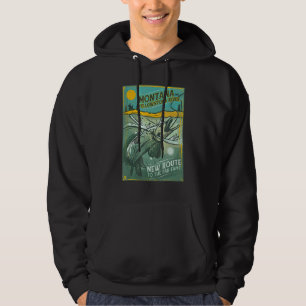 Montana Yellowstone Angeln Cooler Spaß Retro Reise Hoodie