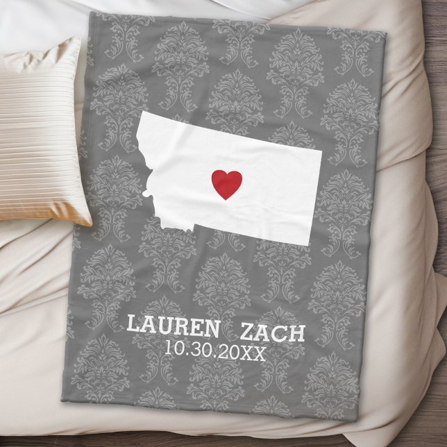 Montana Zuhause Staat Stadtkarte - Custom Wedding Fleecedecke (State Personalized Fleece Blanket)