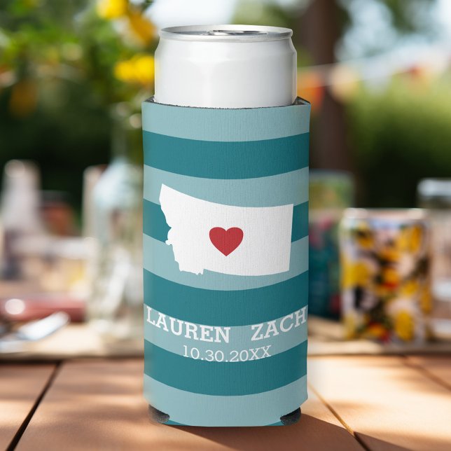 Montana Zuhause Staat Stadtkarte - Custom Wedding Selters Dosenkühler (Personalized can cooler for a wedding or anniversary - montana)