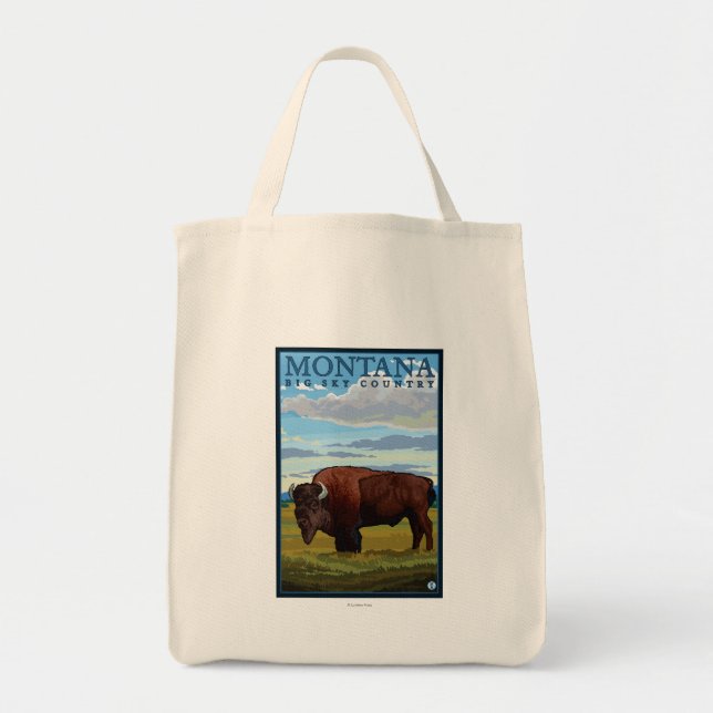 MontanaBison Vintage Travel Poster Tragetasche (Vorne)
