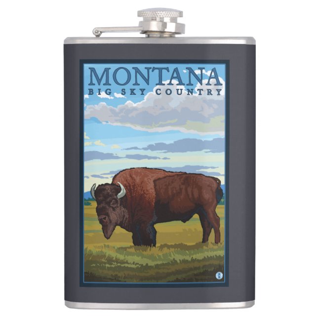 MontanaBison Vintages Reise-Plakat Flachmann (Vorderseite)