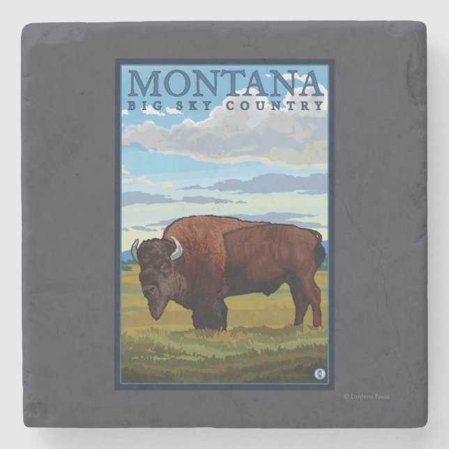 MontanaBison Vintages Reise-Plakat Steinuntersetzer (Vorderseite)