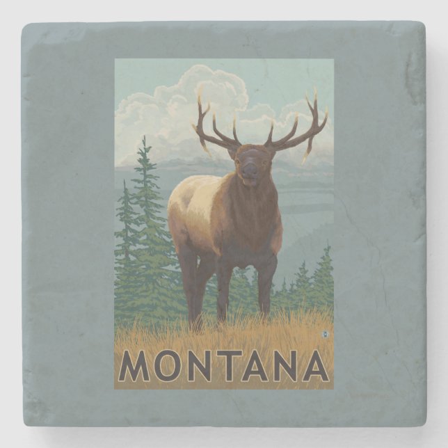 MontanaElk Szene Steinuntersetzer (Vorderseite)