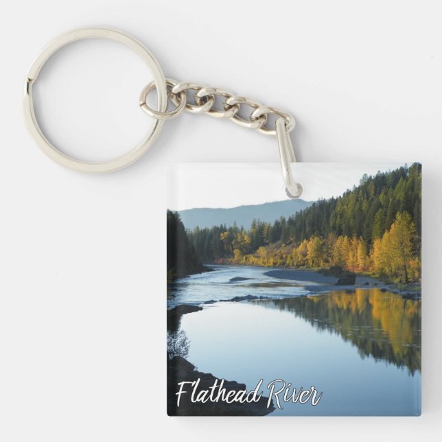 Montanaflachkopffluß in den Fall-Gebirgsbäumen Schlüsselanhänger (Vorderseite)
