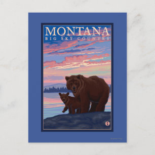 MontanaMomma Bär und Cub Vintage Reisen Postkarte