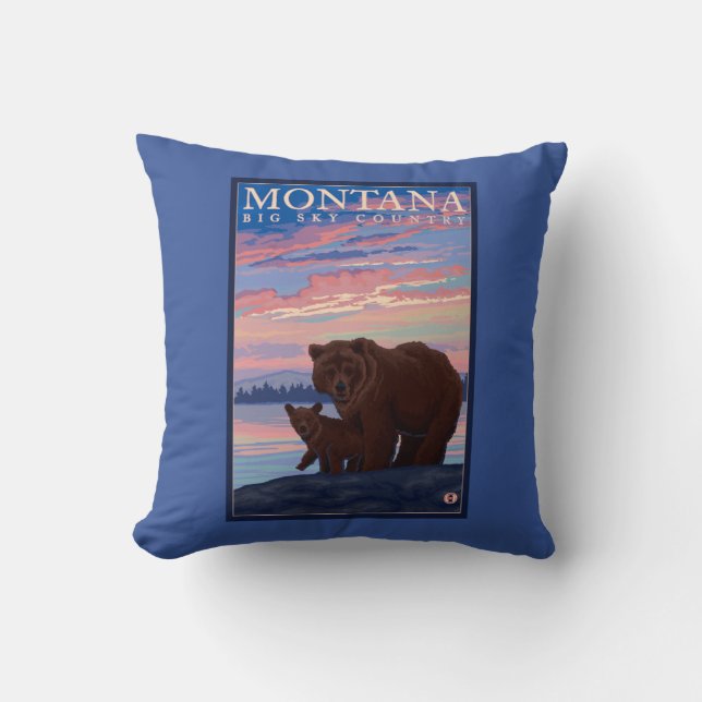 MontanaMomma Bär und Vintage Reise CUBs Kissen (Vorderseite)