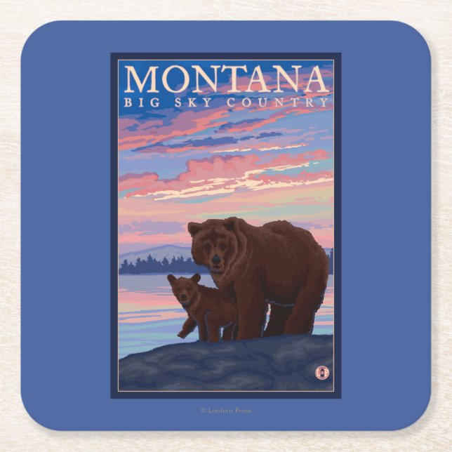 MontanaMomma Bär und Vintage Reise CUBs Rechteckiger Pappuntersetzer (Vorderseite)