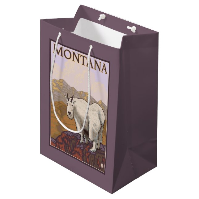 MontanaMountain Ziegen-Vintages Reise-Plakat Mittlere Geschenktüte (Vorderseite Schrägansicht)