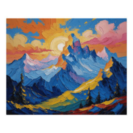 Montañas al amanecer con resplandor poster