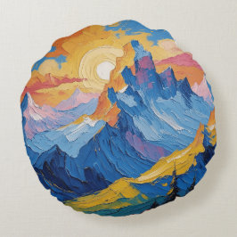 Montañas al amanecer con resplandor rundes kissen