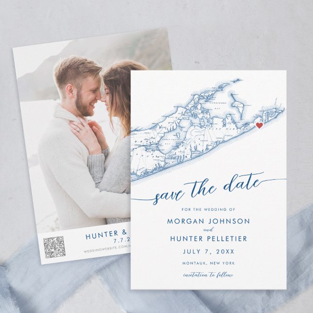 Montauk Long Island Karte Minimal Modernes Navy Bl (Montauk Long Island Map Wedding Save the Date in Modern Minimal Navy Blue from Coastal Map Designs)