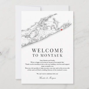 Montauk NY Map Wedding Welcome Letter Schwarz-weiß Dankeskarte