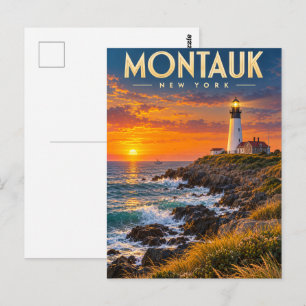 Montauk Point Leuchtturm Sonnenuntergang New York Postkarte