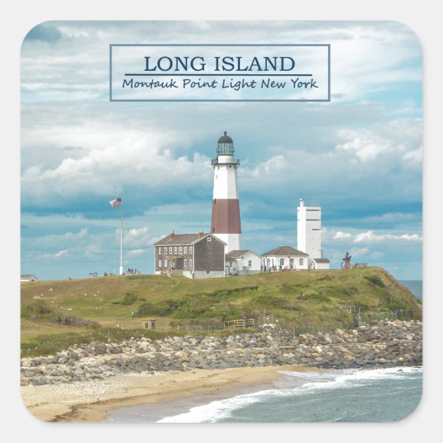Montauk Point Lighthouse Quadratischer Aufkleber (Vorderseite)