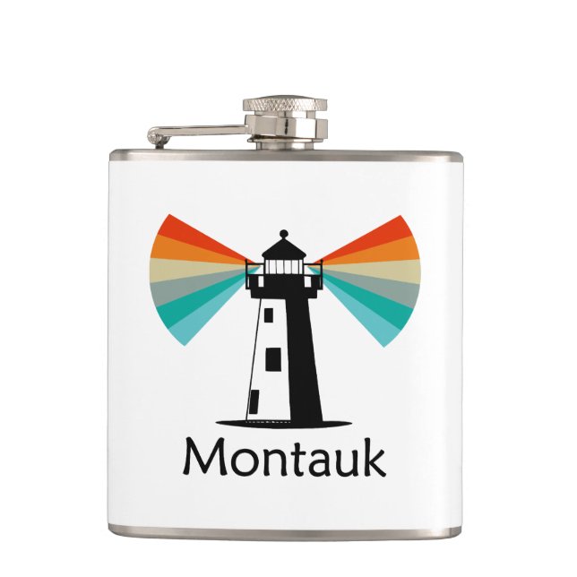 Montauk Point New York Lighthouse Rainbow Flachmann (Vorderseite)