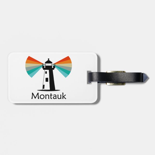 Montauk Point New York Lighthouse Rainbow Gepäckanhänger (Rückseite horizontal)