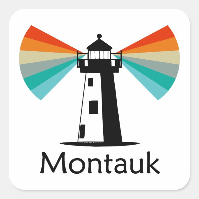 Montauk Point New York Lighthouse Rainbow Quadratischer Aufkleber (Vorderseite)
