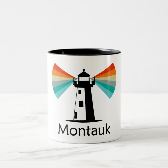 Montauk Point New York Lighthouse Rainbow Zweifarbige Tasse (Mittel)