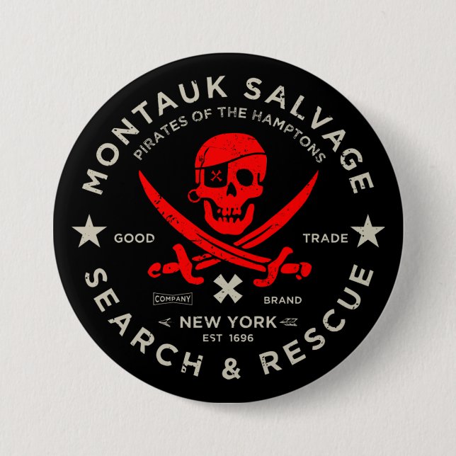 Montauk Salvage Co. Red Pirate Button (Vorderseite)