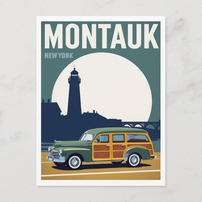 Montauk Woody Lighthouse Retro Postkarte (Vorderseite)