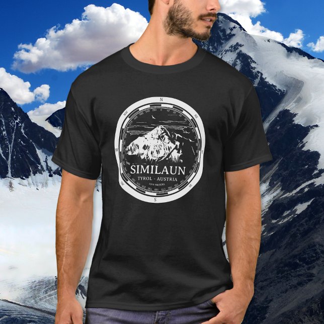 Monte Ähnaun - Tirol Österreich Alpen T-Shirt (Mount Similaun T-Shirt in Back with a white compass and mountain illustration)
