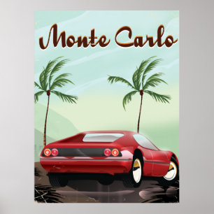 Monte Carlo affiche de voyage voiture sport rouge