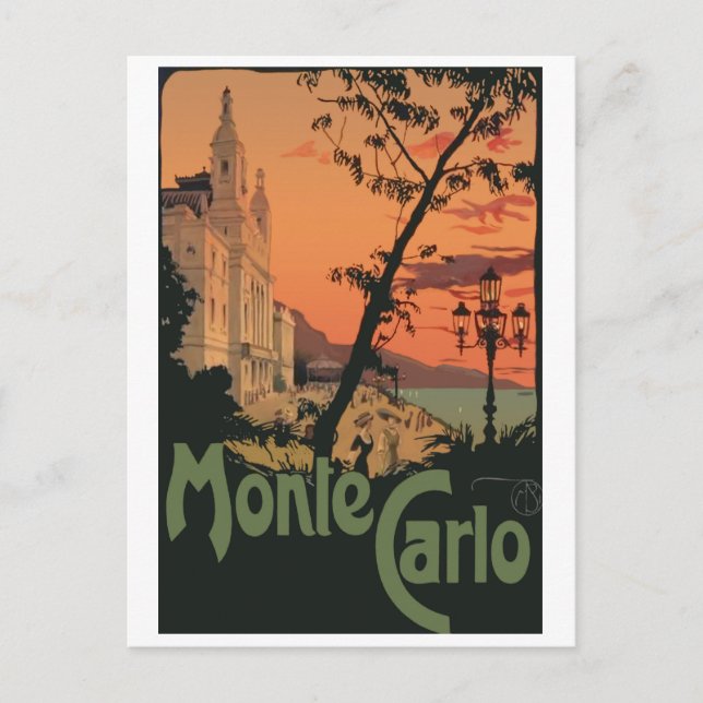 Monte Carlo bei Sonnenuntergang Postkarte (Vorderseite)